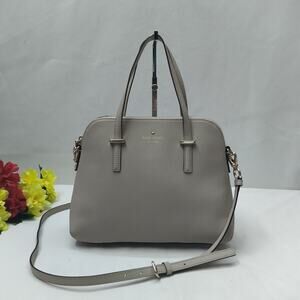 Kate Spade New York Gray Leather Double Handles Zipper Crossbody Satchel Bag